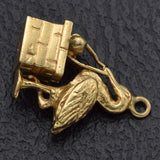 Vintage 14K Yellow Gold Stork with Baby Girl Charm Pendant