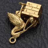 Vintage 14K Yellow Gold Stork with Baby Girl Charm Pendant
