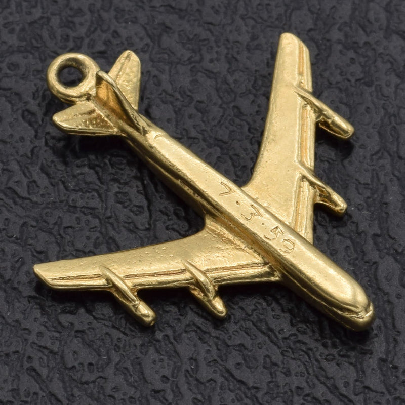 Vintage 14K Yellow Gold Airplane Charm Pendant
