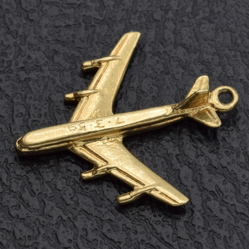 Vintage 14K Yellow Gold Airplane Charm Pendant