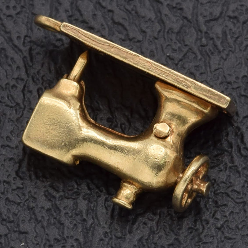 Vintage 14K Yellow Gold Sewing Machine Charm Pendant