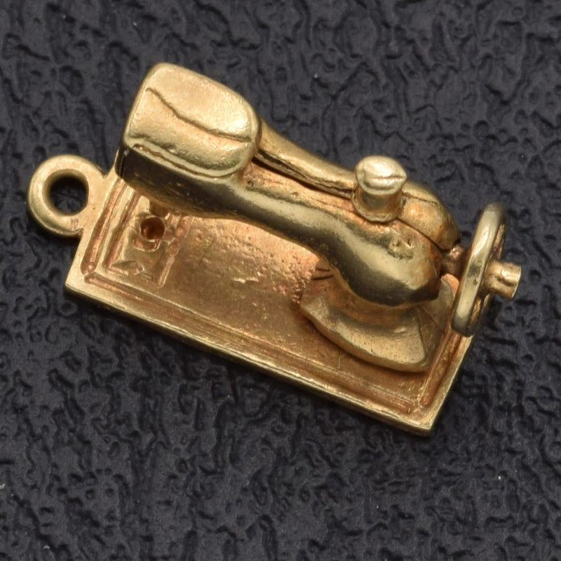 Vintage 14K Yellow Gold Sewing Machine Charm Pendant