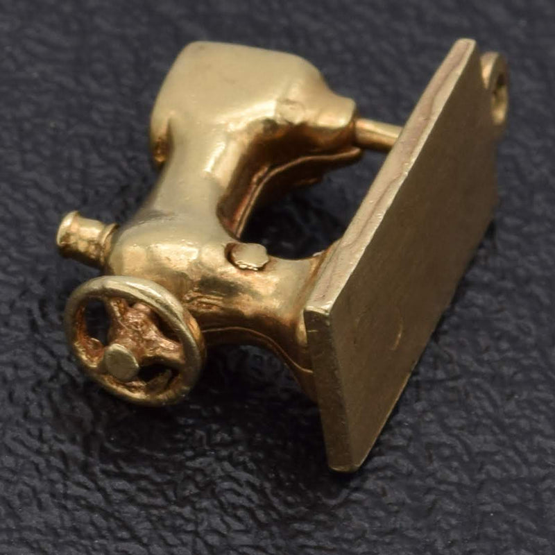 Vintage 14K Yellow Gold Sewing Machine Charm Pendant