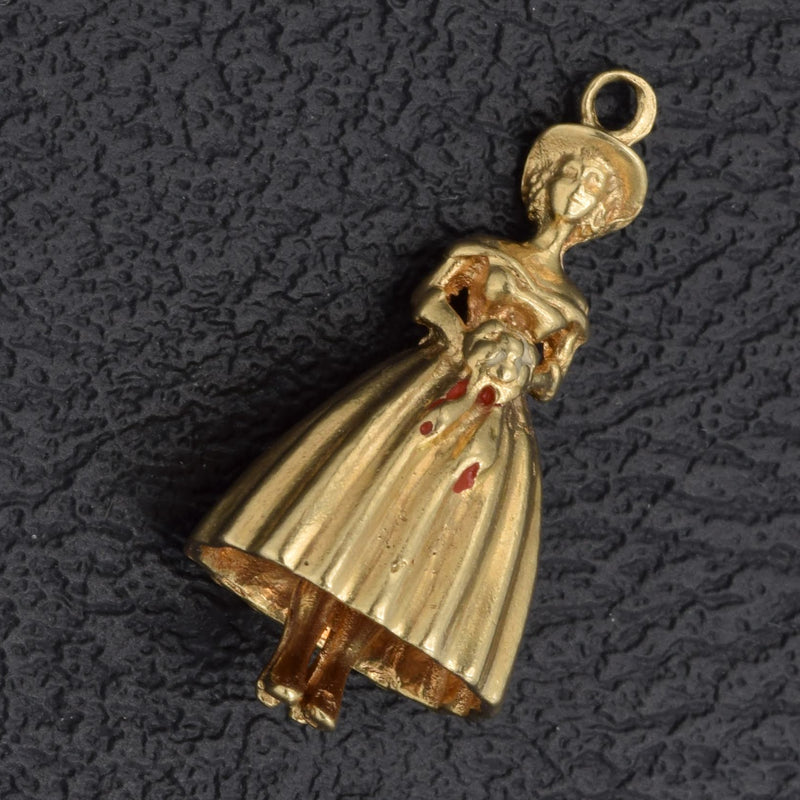 Vintage 14K Yellow Gold Lady Holding Bouquet Charm Pendant