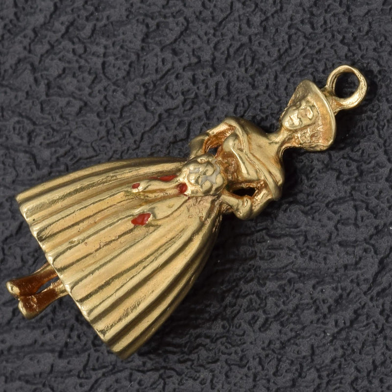 Vintage 14K Yellow Gold Lady Holding Bouquet Charm Pendant