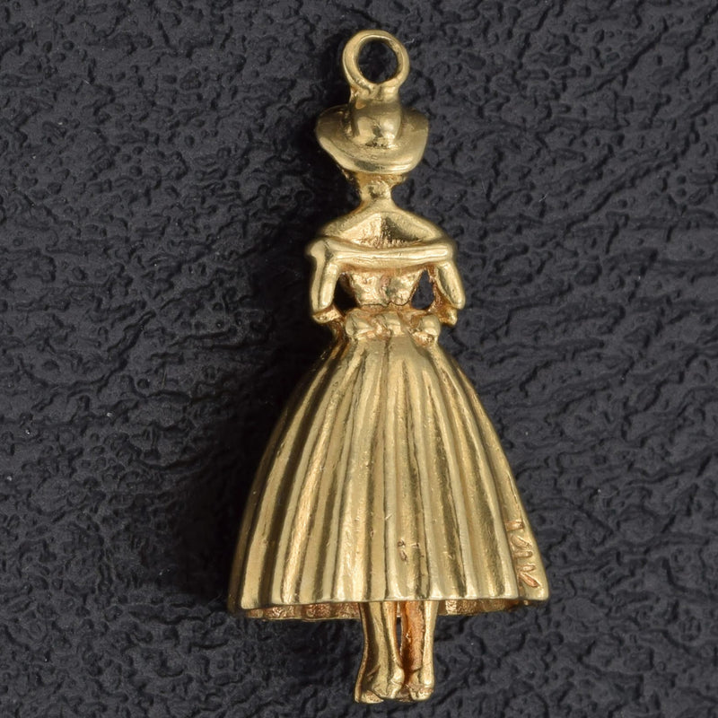 Vintage 14K Yellow Gold Lady Holding Bouquet Charm Pendant