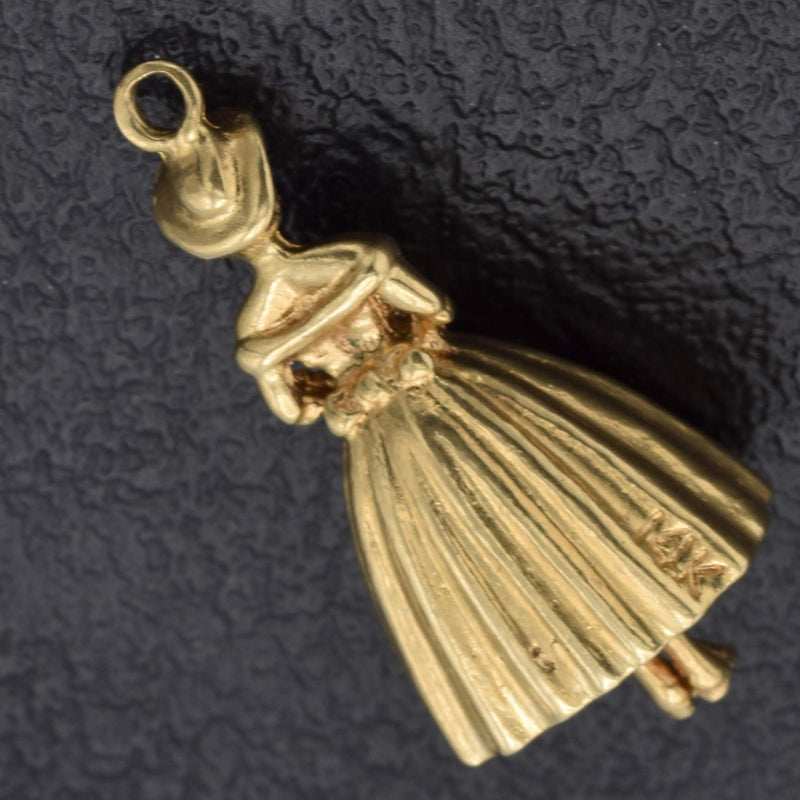 Vintage 14K Yellow Gold Lady Holding Bouquet Charm Pendant