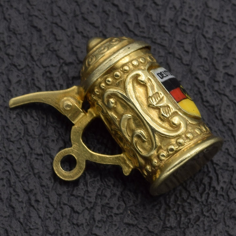 Vintage 14K Yellow Gold Enamel Deutschland Beer Stein Charm Pendant