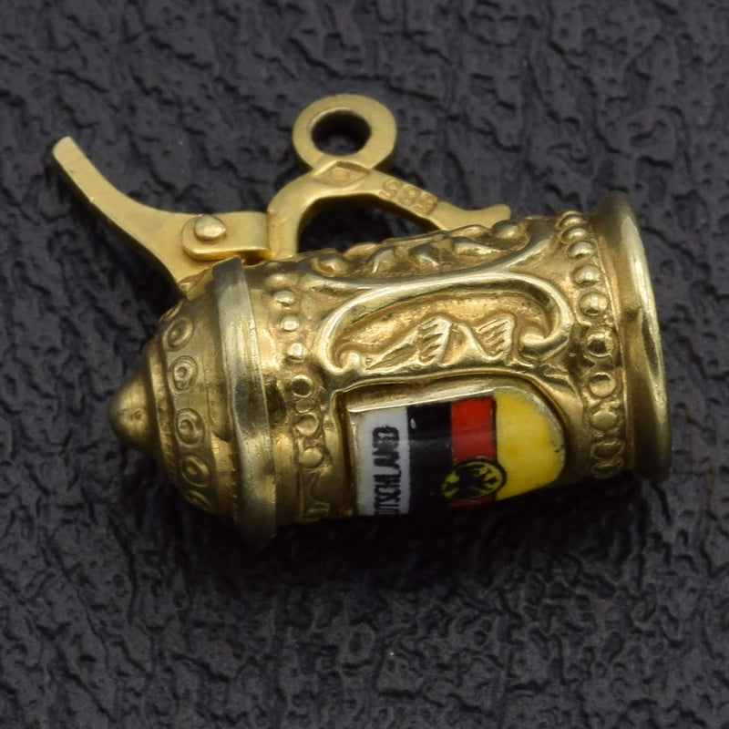 Vintage 14K Yellow Gold Enamel Deutschland Beer Stein Charm Pendant