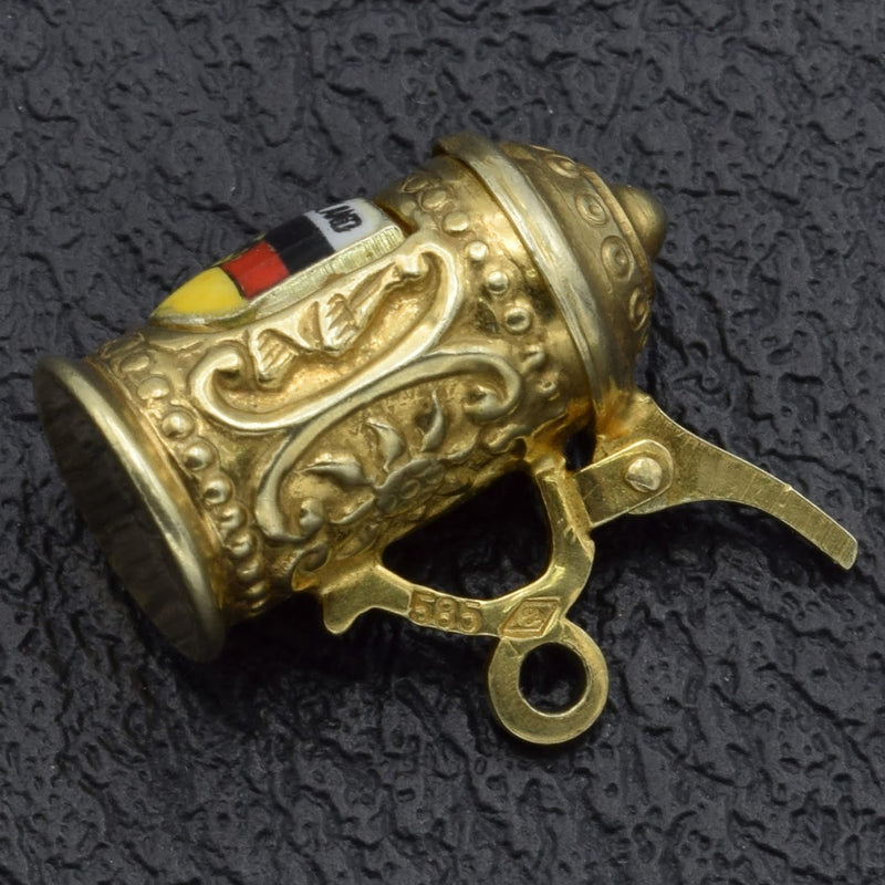 Vintage 14K Yellow Gold Enamel Deutschland Beer Stein Charm Pendant
