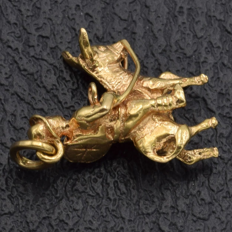 Vintage 14K Yellow Gold Man Riding Burro Donkey Charm Pendant