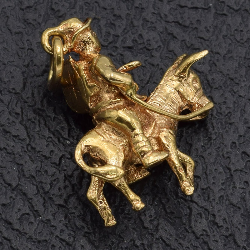 Vintage 14K Yellow Gold Man Riding Burro Donkey Charm Pendant