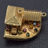 Vintage 14K Yellow Gold Multi-Stone House with Movable Car Charm Pendant