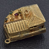 Vintage 14K Yellow Gold Multi-Stone House with Movable Car Charm Pendant