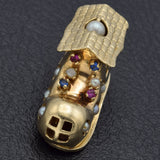 Vintage 14K Yellow Gold Multi-Stone & Pearl House Shoe Charm Pendant