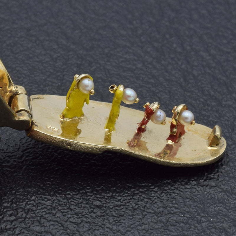 Vintage 14K Yellow Gold Multi-Stone & Pearl House Shoe Charm Pendant