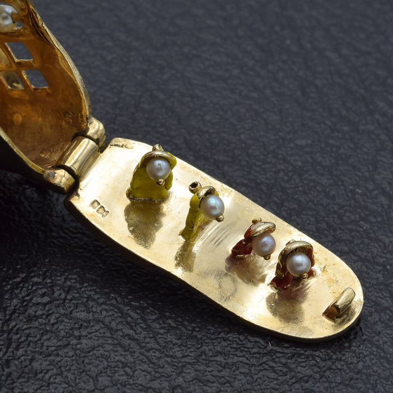 Vintage 14K Yellow Gold Multi-Stone & Pearl House Shoe Charm Pendant