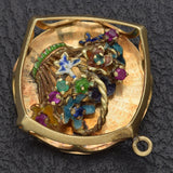 Vintage 14K Yellow Gold Multi-Stone Enamel Flower Basket Charm Pendant