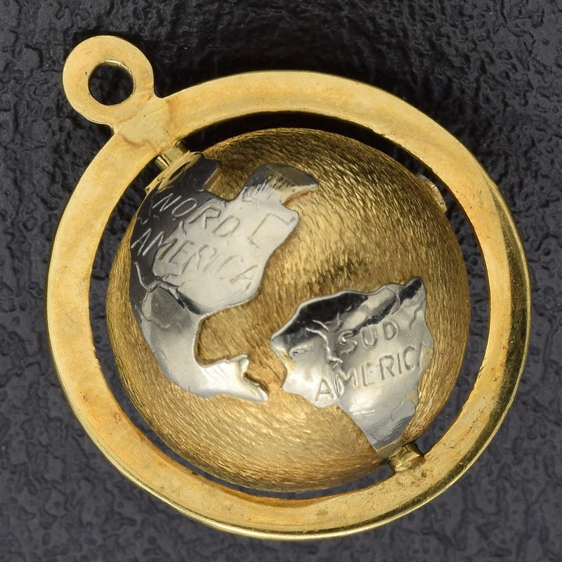 Vintage 14K Multi-Tone Gold Spinning Globe World Charm Pendant