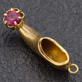 Vintage 18K Yellow Gold Ruby Persian Slipper Shoe Charm Pendant