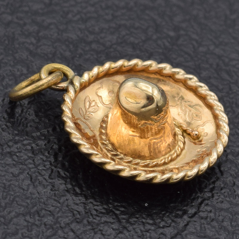 Vintage 14K Yellow Gold Sombrero Hat Charm Pendant