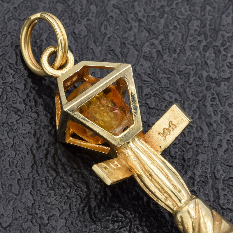Vintage 14K Yellow Gold Bourbon Street Lamp Post Charm Pendant