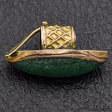 Vintage 14K Yellow Gold 10.7 Ct Green Jade Marquise Charm Pendant