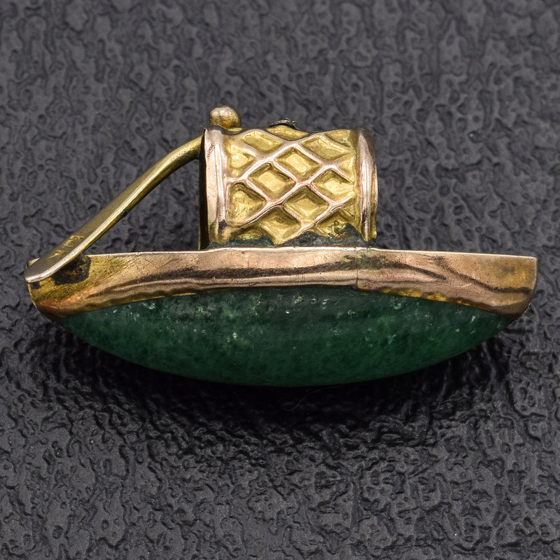 Vintage 14K Yellow Gold 10.7 Ct Green Jade Marquise Charm Pendant