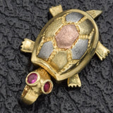 Vintage 14K Yellow Gold Ruby Movable Turtle Charm Pendant