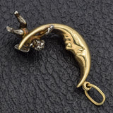 Vintage 14K Yellow Gold Crescent Moon With Hanging Cherub