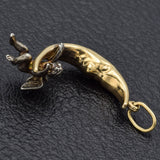 Vintage 14K Yellow Gold Crescent Moon With Hanging Cherub