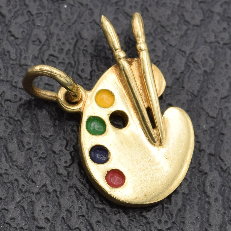Vintage 14K Yellow Gold Enamel Artist Painting Palette Charm Pendant 1.4 Grams