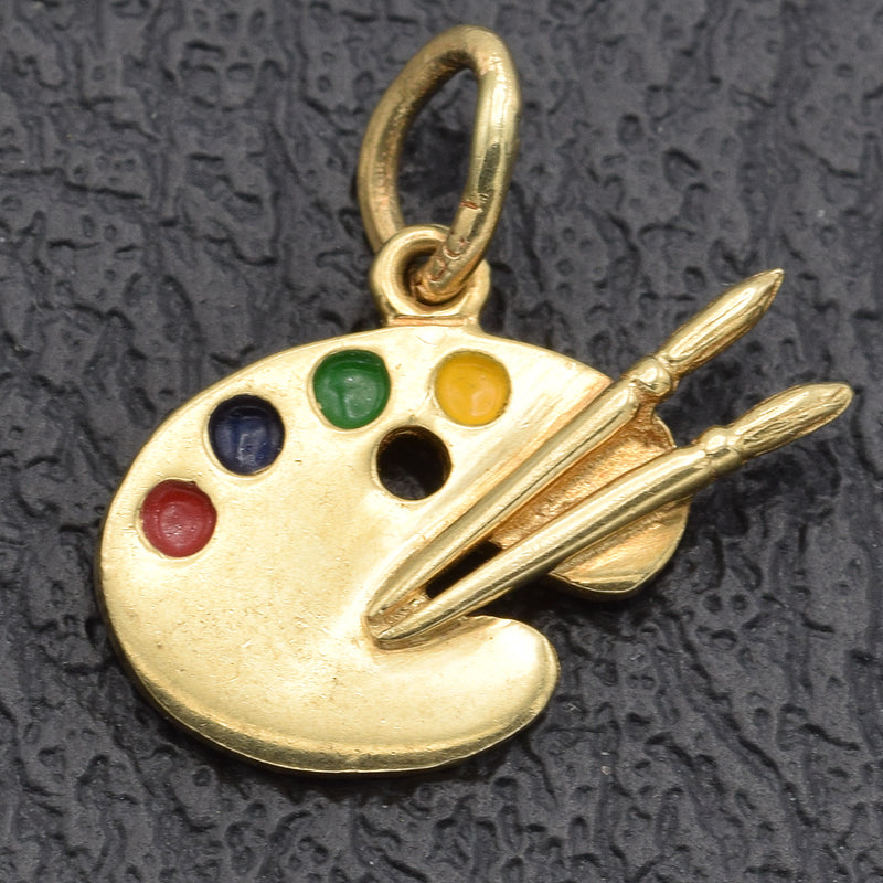 Vintage 14K Yellow Gold Enamel Artist Painting Palette Charm Pendant 1.4 Grams