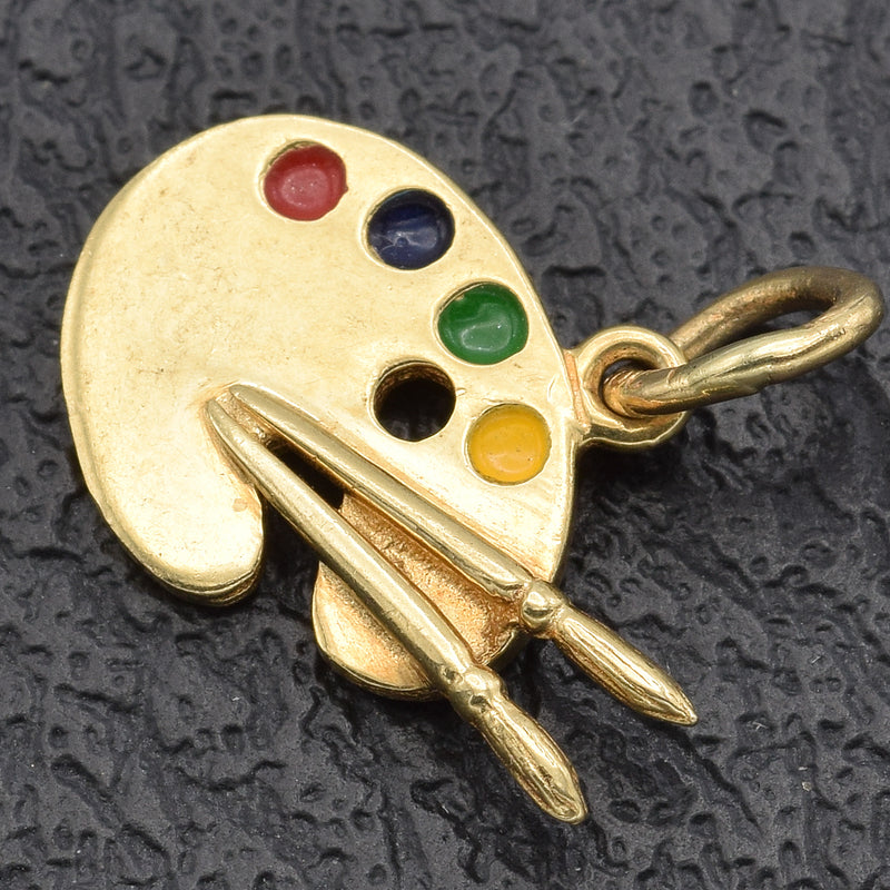 Vintage 14K Yellow Gold Enamel Artist Painting Palette Charm Pendant 1.4 Grams