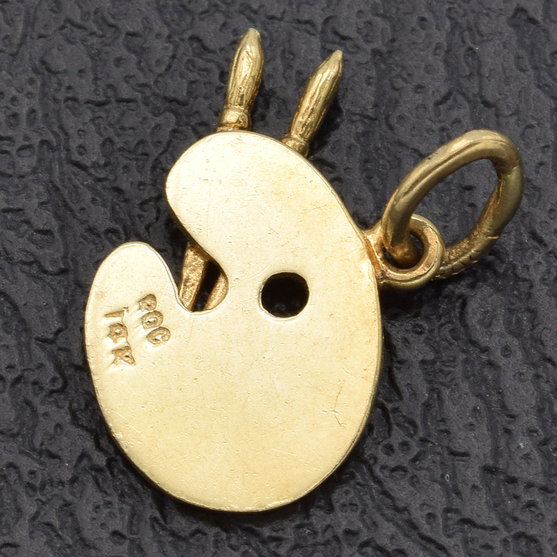 Vintage 14K Yellow Gold Enamel Artist Painting Palette Charm Pendant 1.4 Grams