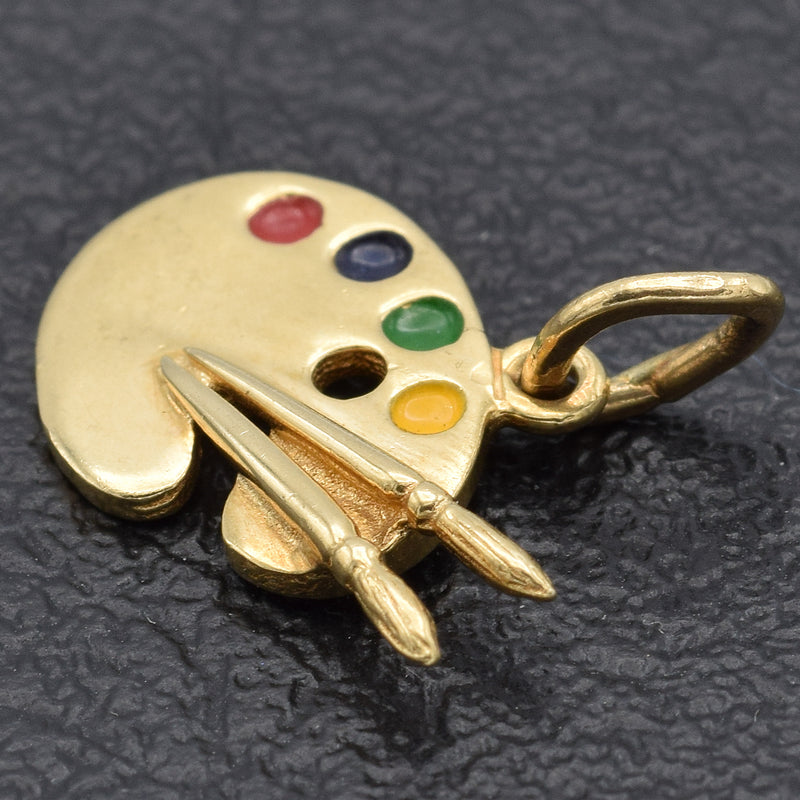 Vintage 14K Yellow Gold Enamel Artist Painting Palette Charm Pendant 1.4 Grams
