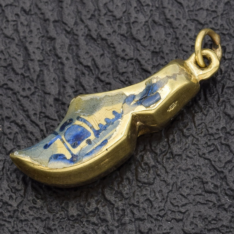 Vintage 14K Yellow Gold Enamel Dutch Clog Shoe Charm Pendant