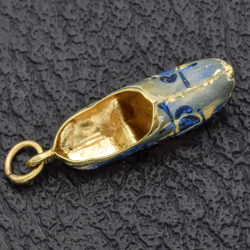 Vintage 14K Yellow Gold Enamel Dutch Clog Shoe Charm Pendant