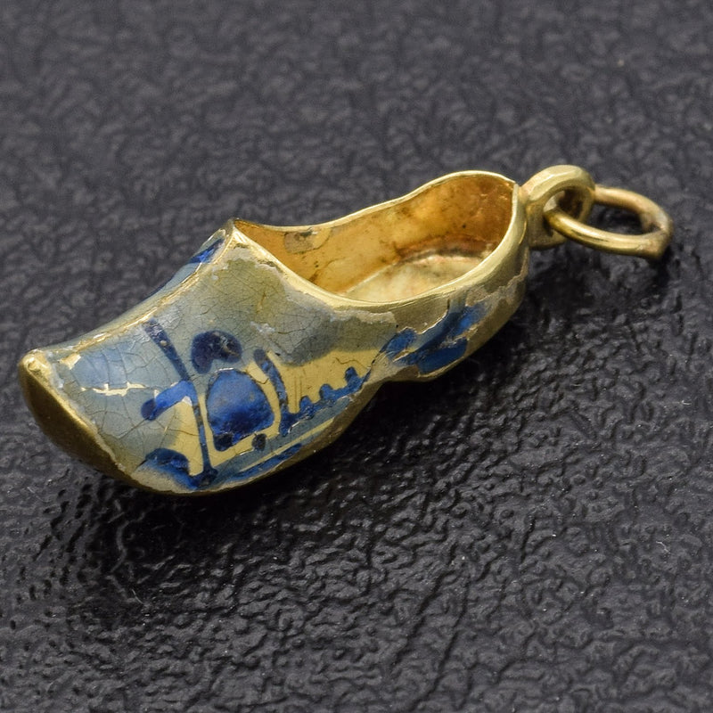 Vintage 14K Yellow Gold Enamel Dutch Clog Shoe Charm Pendant