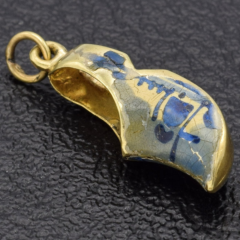Vintage 14K Yellow Gold Enamel Dutch Clog Shoe Charm Pendant