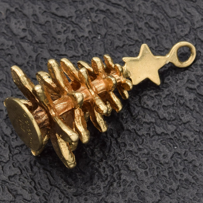 Vintage 14K Yellow Gold Christmas Tree Charm Pendant