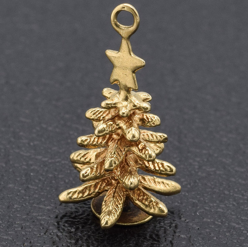 Vintage 14K Yellow Gold Christmas Tree Charm Pendant