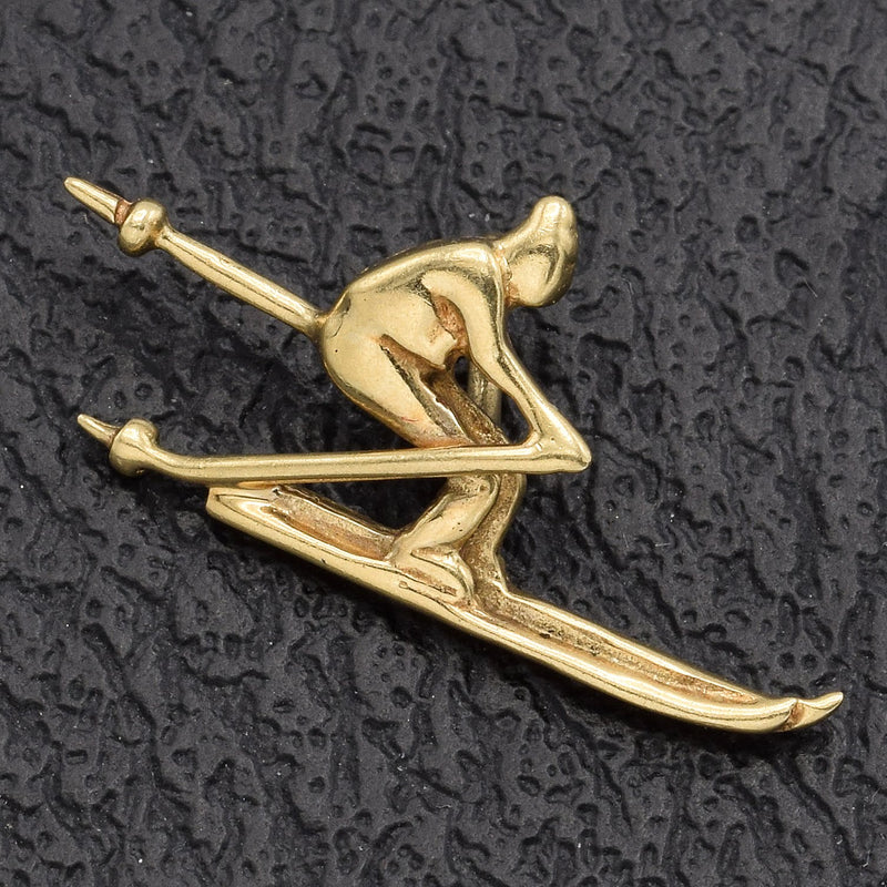 Vintage 14K Yellow Gold Ski Racer Charm Pendant