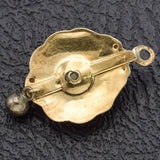 Vintage 14K Yellow Gold Black Enamel Pearl Floral Charm Pendant