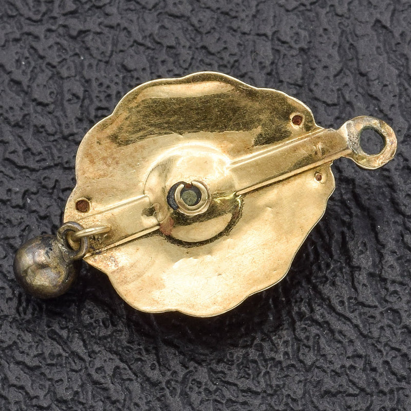 Vintage 14K Yellow Gold Black Enamel Pearl Floral Charm Pendant