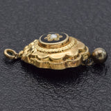 Vintage 14K Yellow Gold Black Enamel Pearl Floral Charm Pendant