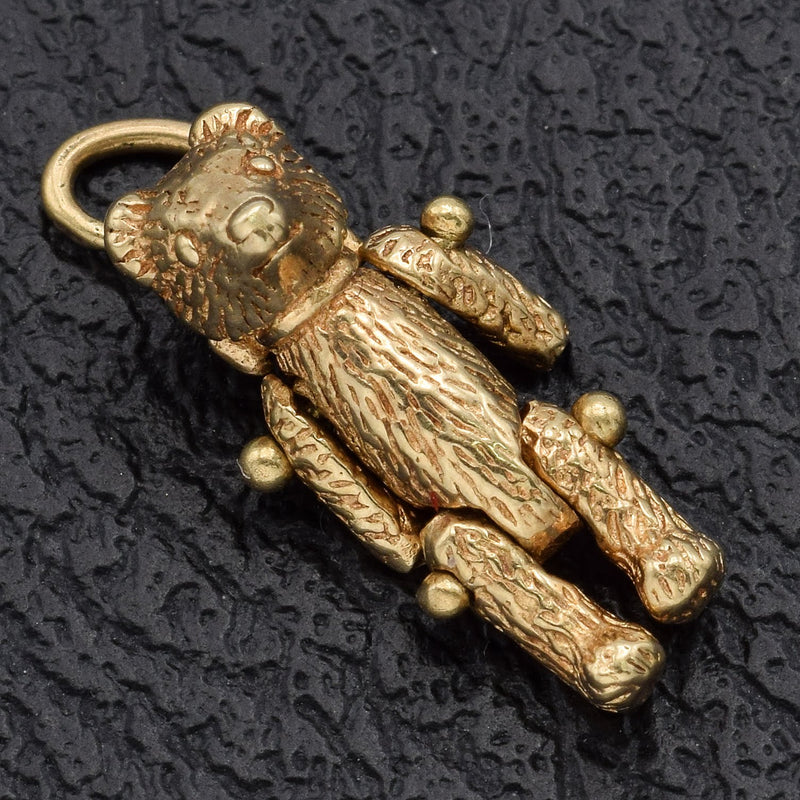 Vintage 14K Yellow Gold Movable Teddy Bear Charm Pendant