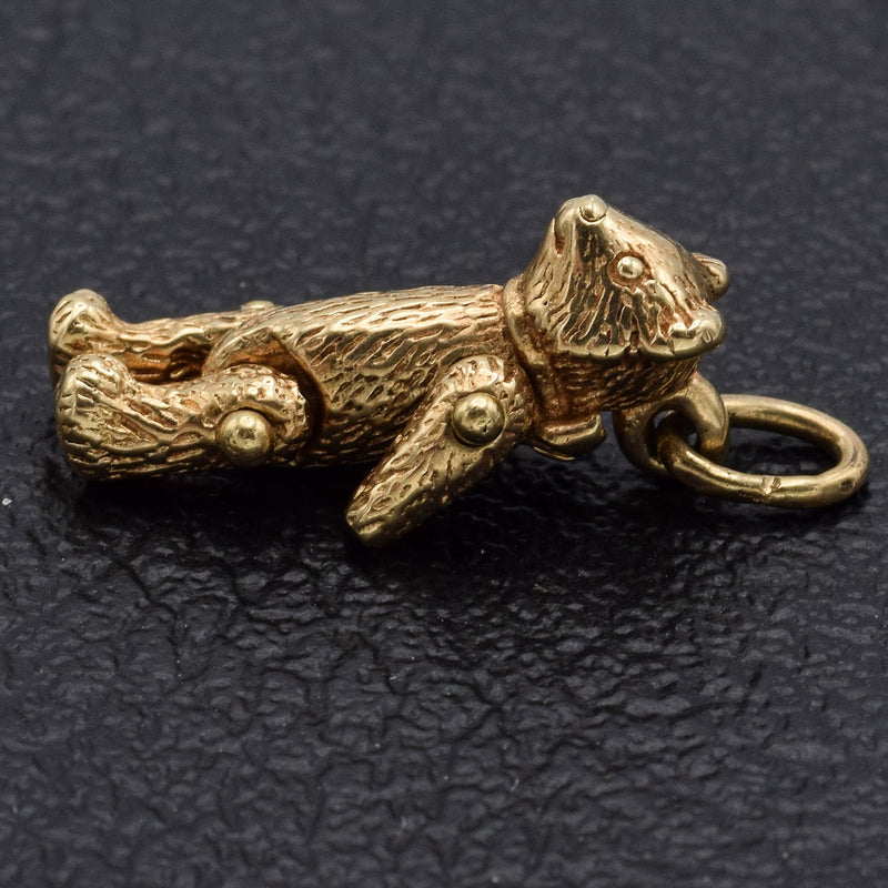 Vintage 14K Yellow Gold Movable Teddy Bear Charm Pendant