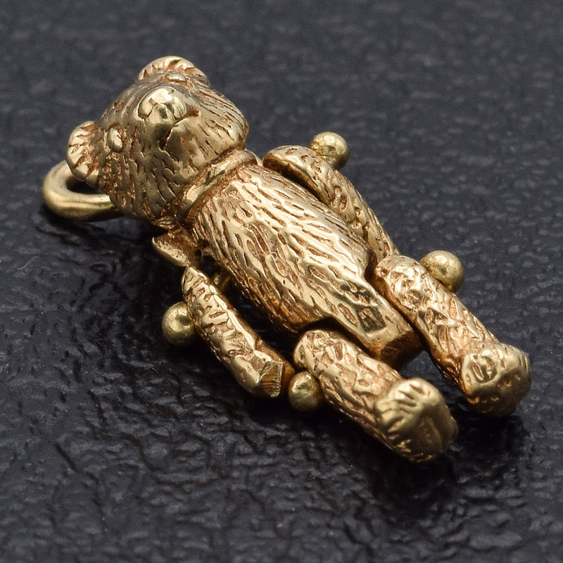 Vintage 14K Yellow Gold Movable Teddy Bear Charm Pendant