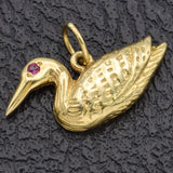 Vintage 14K Yellow Gold Ruby Goose Duck Charm Pendant